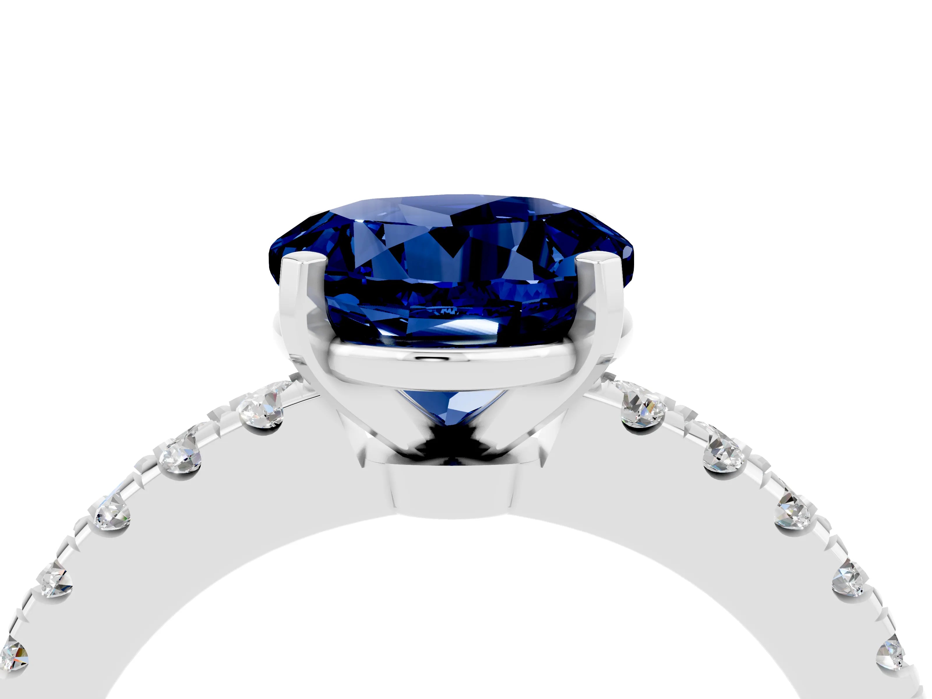 White gold Round Cut Solitaire Diamond with Pavé Band and Four-Prong Setting_4