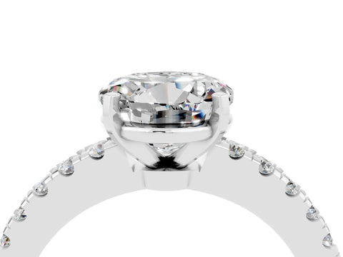 White gold Round Cut Solitaire Diamond with Pavé Band and Four-Prong Setting_4