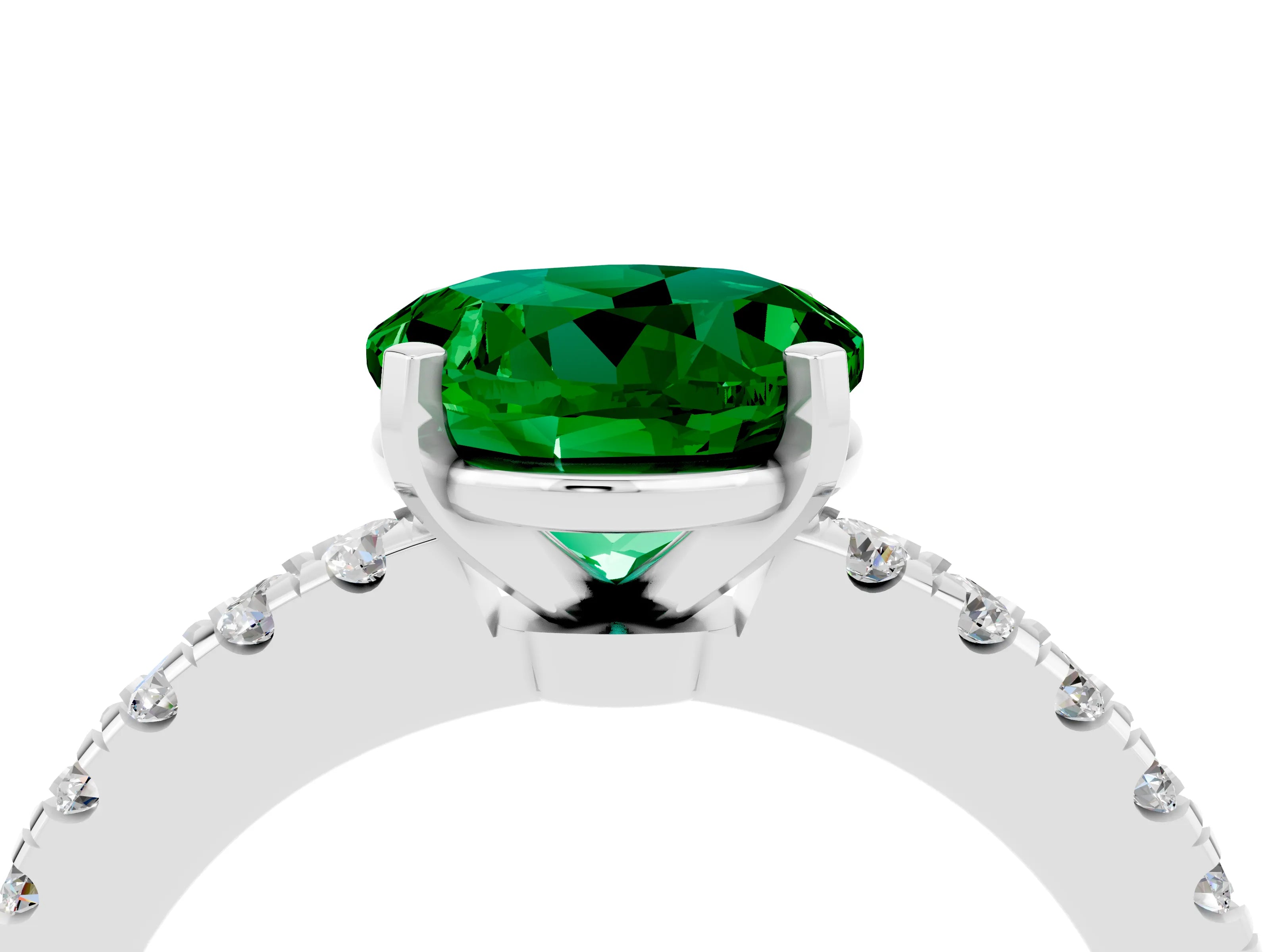 White gold Round Cut Solitaire Diamond with Pavé Band and Four-Prong Setting_4