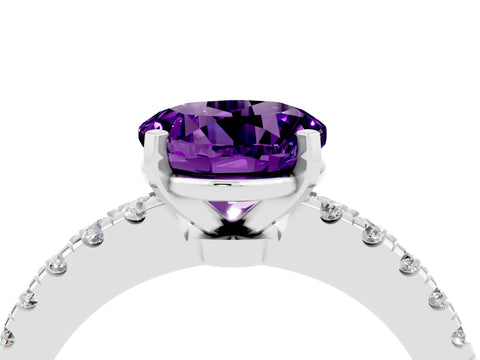 White gold Round Cut Solitaire Diamond with Pavé Band and Four-Prong Setting_4