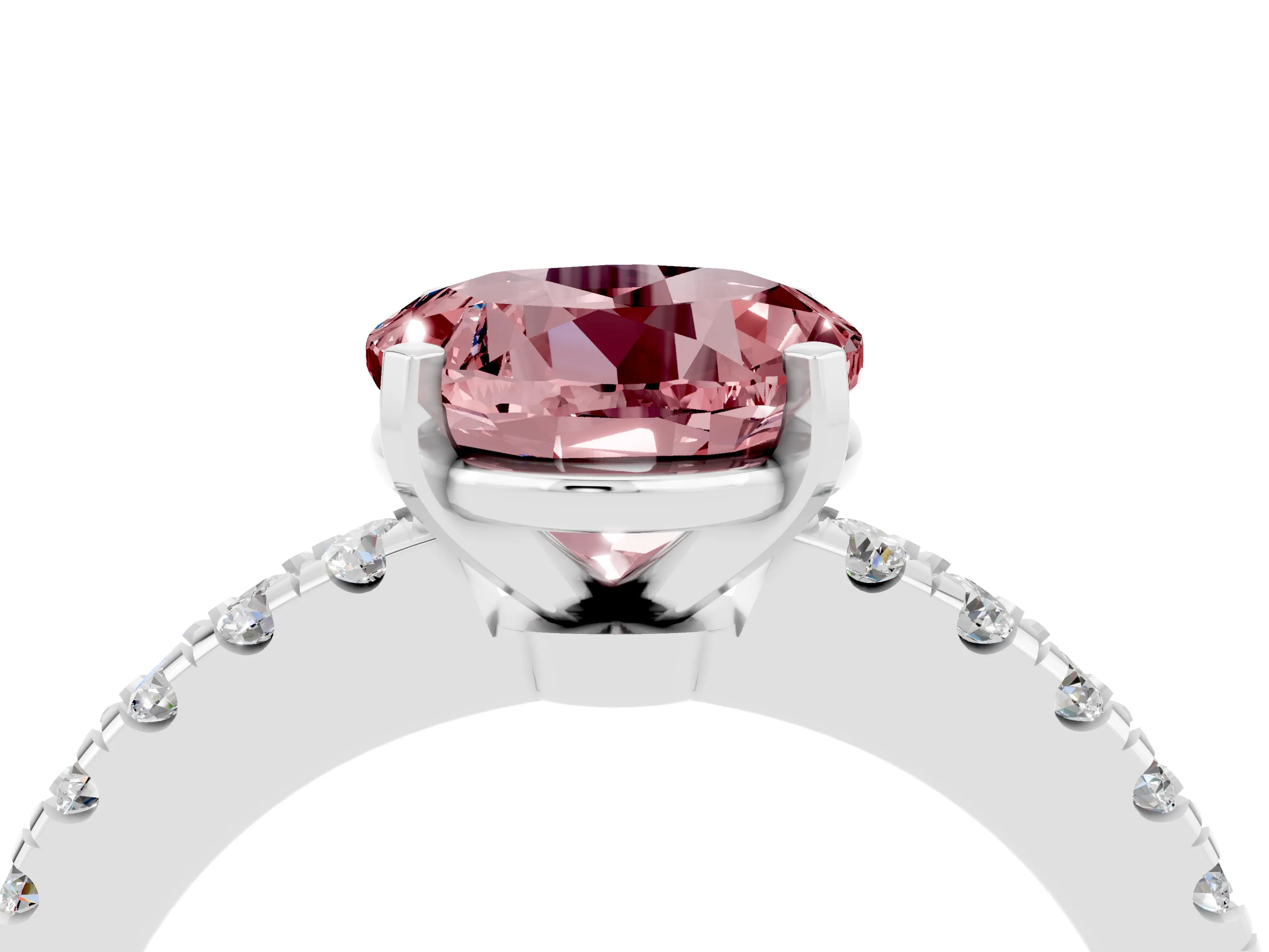 White gold Round Cut Solitaire Diamond with Pavé Band and Four-Prong Setting_4