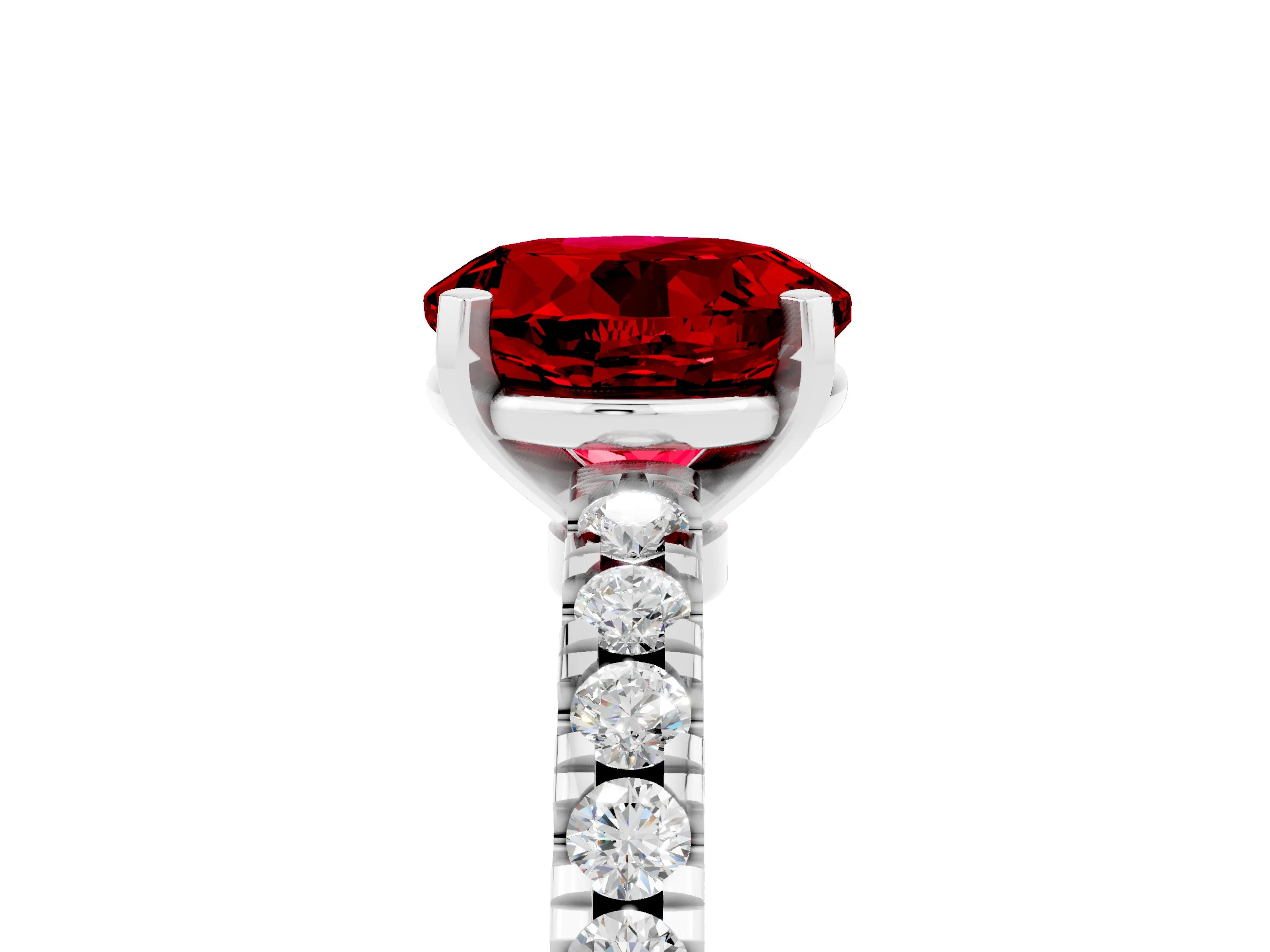 White gold Round Cut Solitaire Diamond with Pavé Band and Four-Prong Setting_5