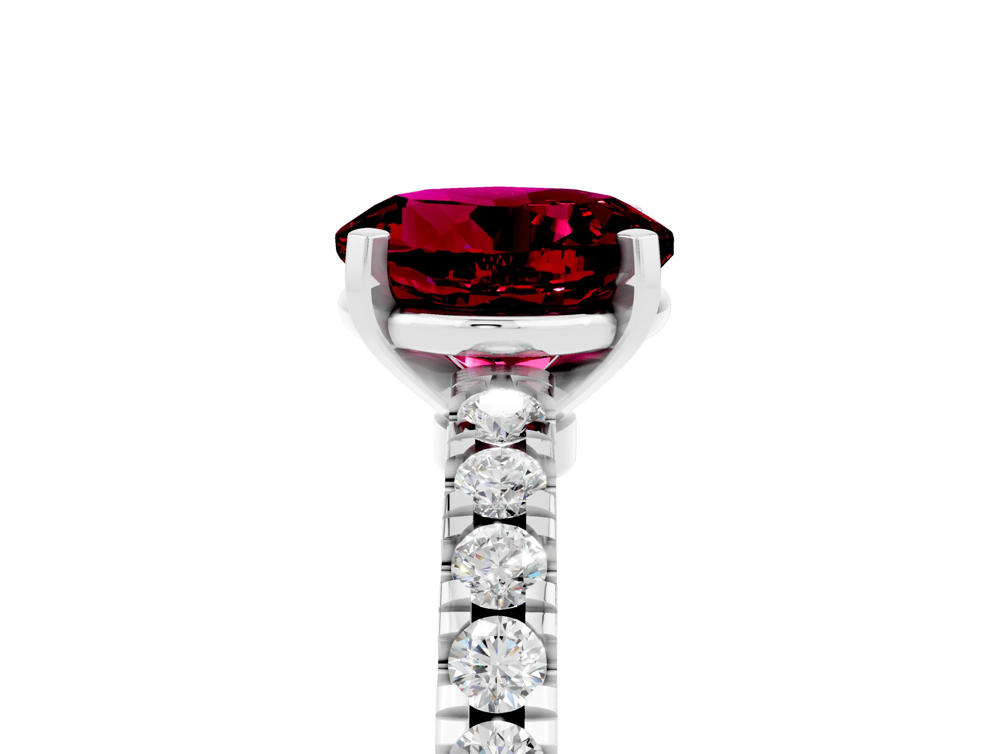 White gold Round Cut Solitaire Diamond with Pavé Band and Four-Prong Setting_5