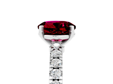 White gold Round Cut Solitaire Diamond with Pavé Band and Four-Prong Setting_5
