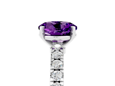 White gold Round Cut Solitaire Diamond with Pavé Band and Four-Prong Setting_5