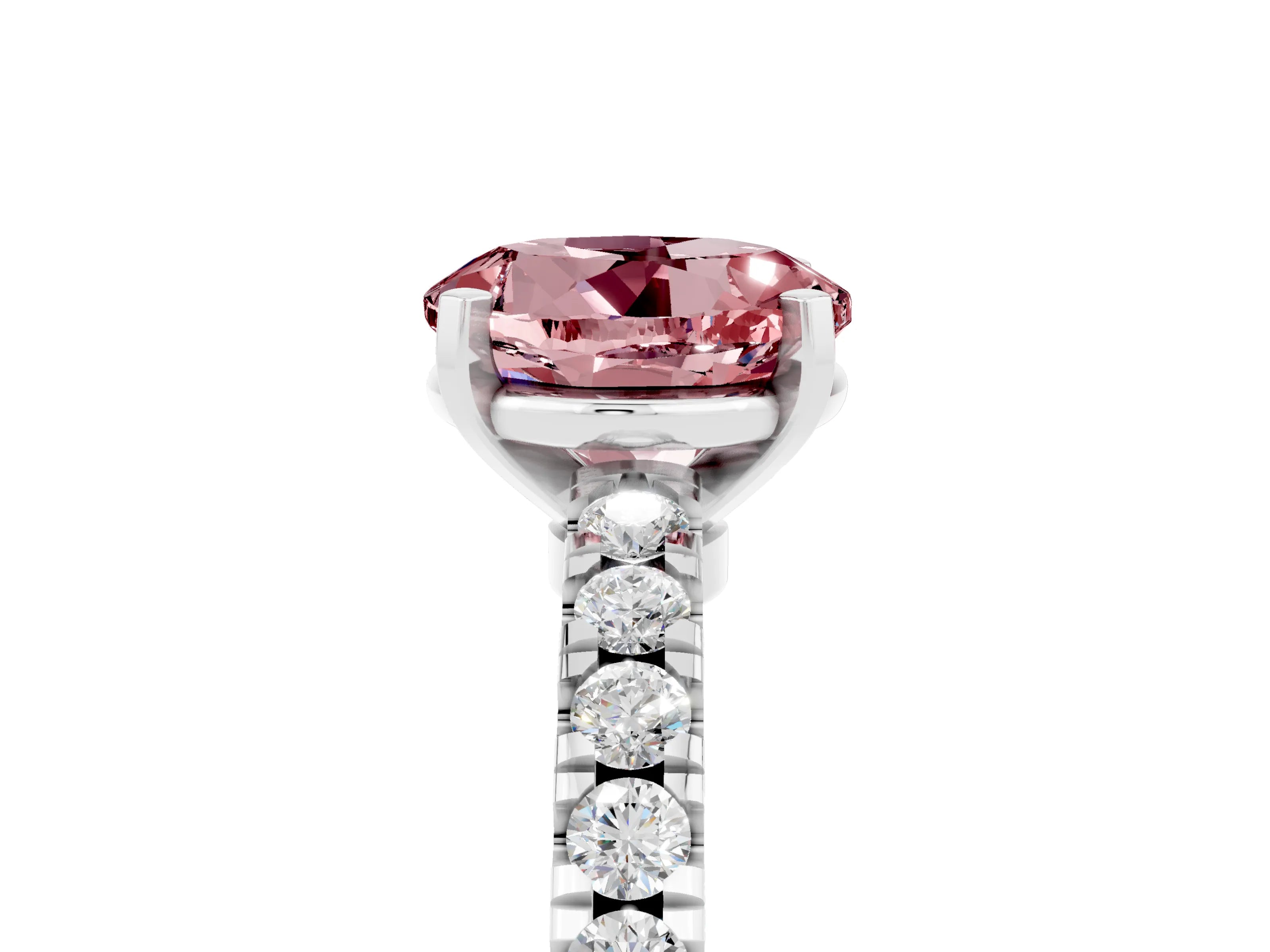 White gold Round Cut Solitaire Diamond with Pavé Band and Four-Prong Setting_5