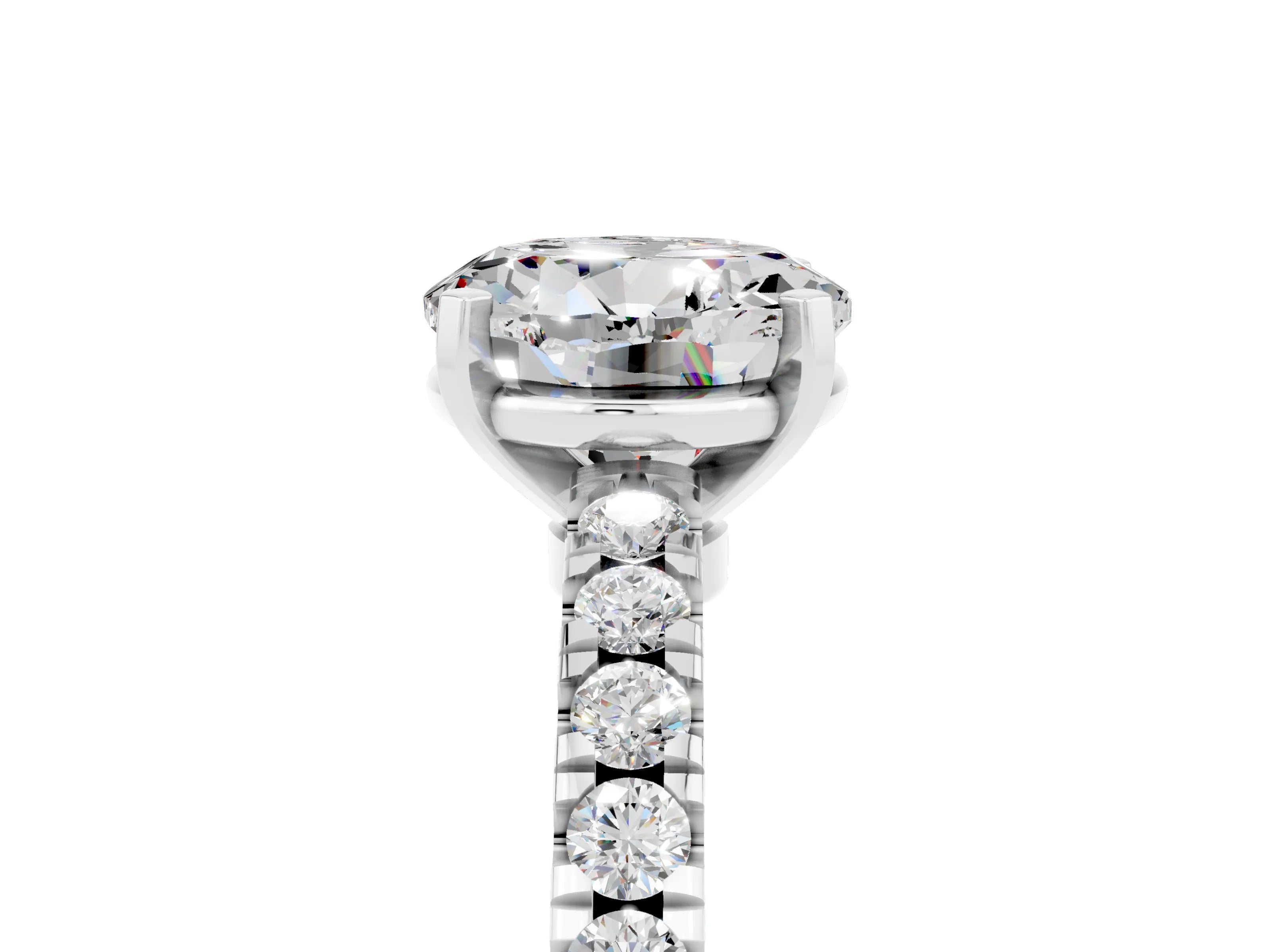 White gold Round Cut Solitaire Diamond with Pavé Band and Four-Prong Setting_5
