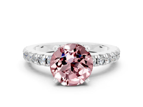 White gold Round Cut Solitaire Diamond with Pavé Band and Four-Prong Setting