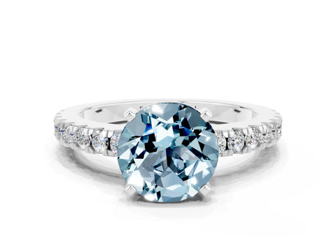 White gold Round Cut Solitaire Diamond with Pavé Band and Four-Prong Setting