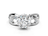 White gold Round Cut Solitaire Diamond with Side Stones on Criss-Cross Band and Four-Prong Setting_23