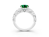 White gold Round Cut Solitaire Emerald Leaf-Inspired Vine Band Ring with Prong Setting_3