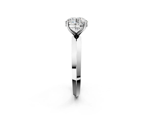 White gold Round Cut Solitaire Engagement Ring with Flat Band and Four-Prong Setting