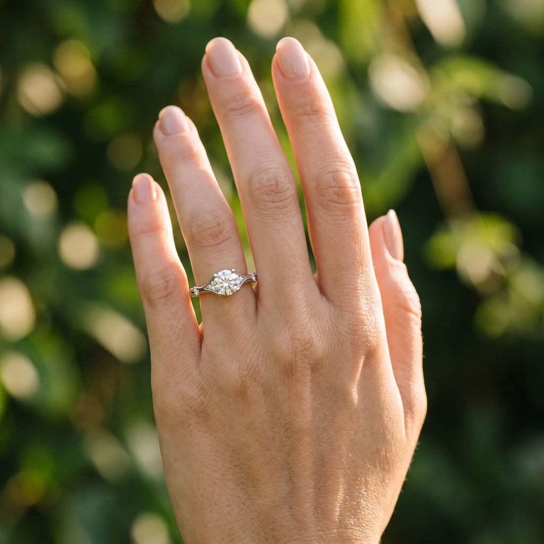 White gold Round Cut Solitaire Engagement Ring with Pave Band and Four-Prong Setting_21