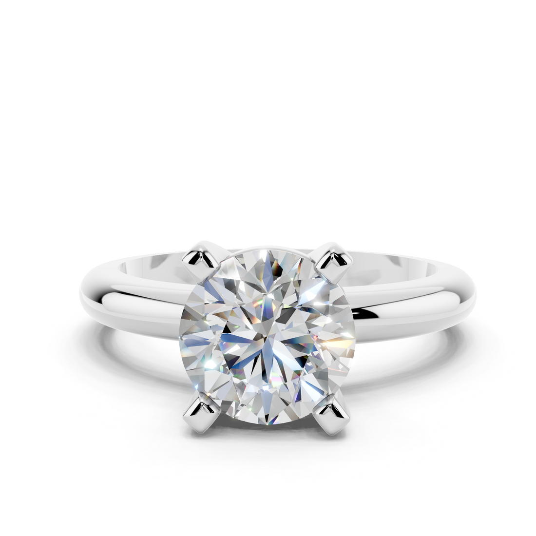 14K White Gold 2.09 Carat D VVS2 Round Cut Solitaire Engagement Ring with Round Band and Four-Prong Setting