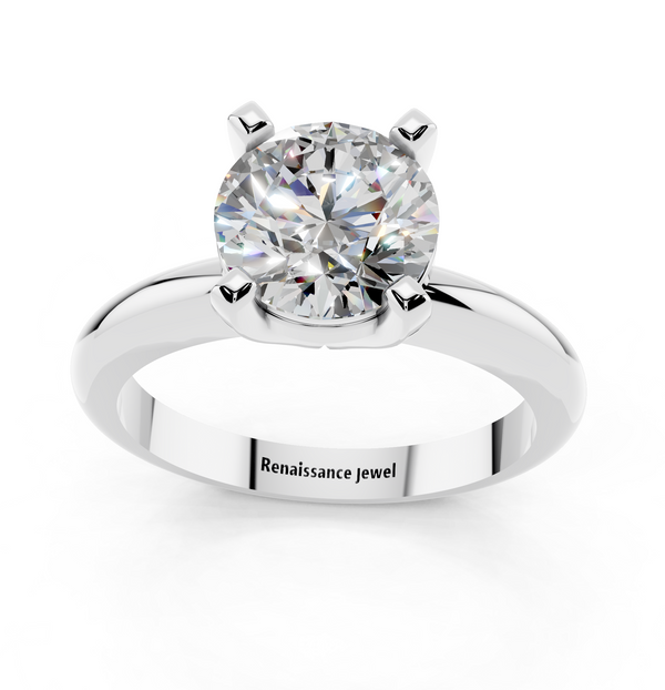 14K White Gold 2.09 Carat D VVS2 Round Cut Solitaire Engagement Ring with Round Band and Four-Prong Setting