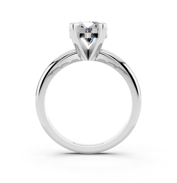 14K White Gold 2.09 Carat D VVS2 Round Cut Solitaire Engagement Ring with Round Band and Four-Prong Setting