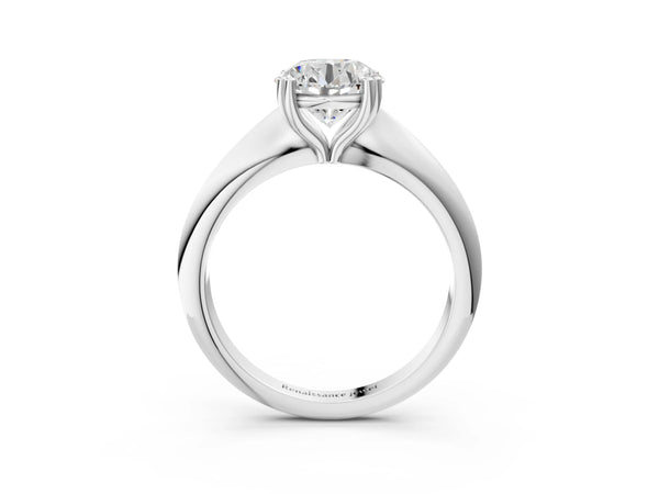 White gold Round Cut Solitaire Engagement Ring with Tapered Band and Four-Prong Setting