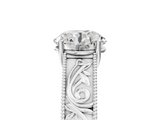 White gold Round Cut Solitaire Engraved Band with Four-Prong Setting_106
