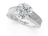 White gold Round Cut Solitaire Engraved Band with Four-Prong Setting_94