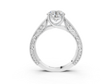 White gold Round Cut Solitaire Engraved Band with Four-Prong Setting_96