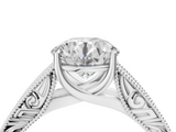 White gold Round Cut Solitaire Engraved Band with Four-Prong Setting_97