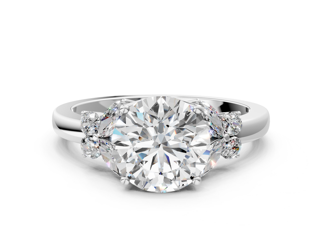 White gold Round Cut Solitaire Floral Diamond Ring with Four-Prong Setting_37