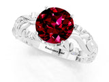 White gold Round Cut Solitaire Garnet Leaf-Inspired Vine Band Ring with Prong Setting_1