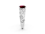 White gold Round Cut Solitaire Garnet Leaf-Inspired Vine Band Ring with Prong Setting_2