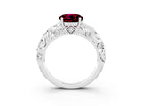 White gold Round Cut Solitaire Garnet Leaf-Inspired Vine Band Ring with Prong Setting_3