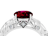 White gold Round Cut Solitaire Garnet Leaf-Inspired Vine Band Ring with Prong Setting_4