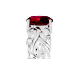 White gold Round Cut Solitaire Garnet Leaf-Inspired Vine Band Ring with Prong Setting_5