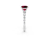 White gold Round Cut Solitaire Garnet Ring with Pave Band and Four-Prong Setting_2