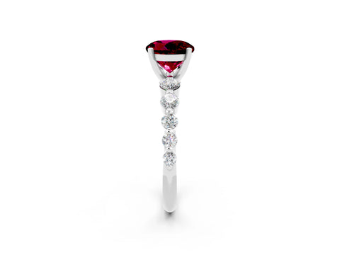 White gold Round Cut Solitaire Garnet Ring with Pave Band and Four-Prong Setting_2