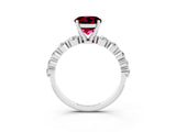 White gold Round Cut Solitaire Garnet Ring with Pave Band and Four-Prong Setting_3