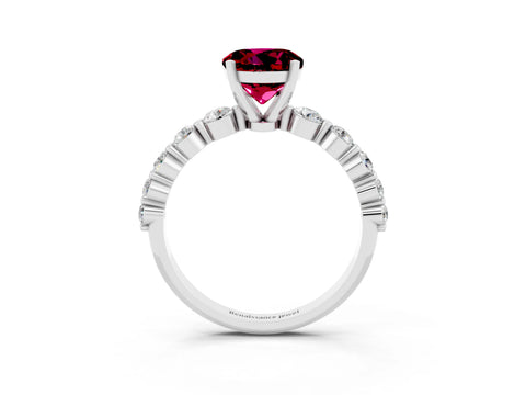 White gold Round Cut Solitaire Garnet Ring with Pave Band and Four-Prong Setting_3
