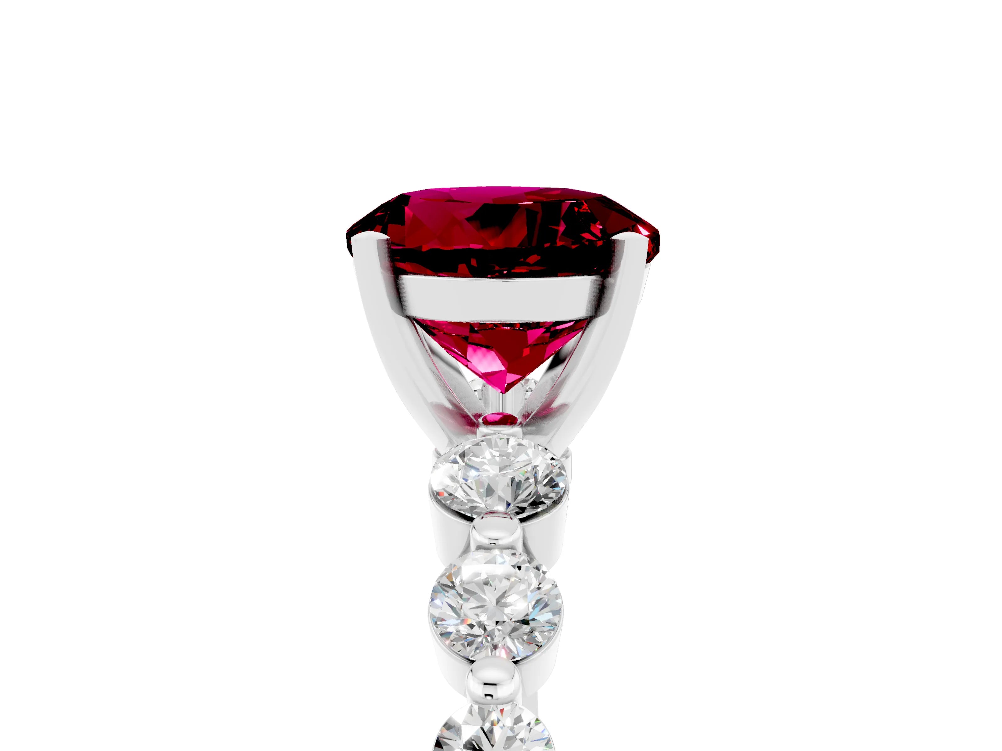 White gold Round Cut Solitaire Garnet Ring with Pave Band and Four-Prong Setting_5