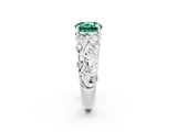 White gold Round Cut Solitaire Green Sapphire Leaf-Inspired Vine Band Ring with Prong Setting_2