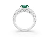 White gold Round Cut Solitaire Green Sapphire Leaf-Inspired Vine Band Ring with Prong Setting_3