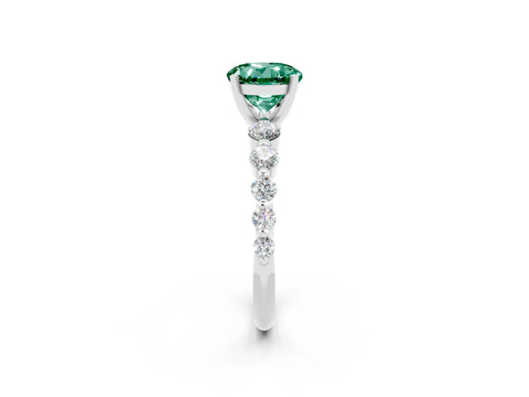 White gold Round Cut Solitaire Green Sapphire Ring with Pave Band and Four-Prong Setting_2