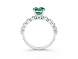 White gold Round Cut Solitaire Green Sapphire Ring with Pave Band and Four-Prong Setting_3