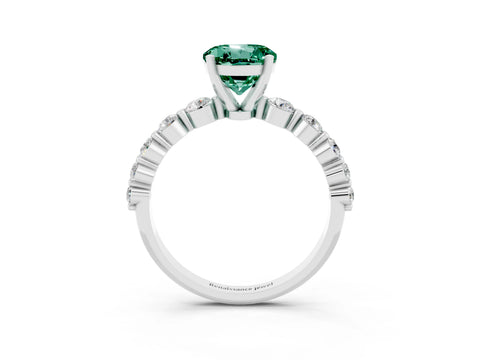 White gold Round Cut Solitaire Green Sapphire Ring with Pave Band and Four-Prong Setting_3