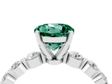 White gold Round Cut Solitaire Green Sapphire Ring with Pave Band and Four-Prong Setting_4