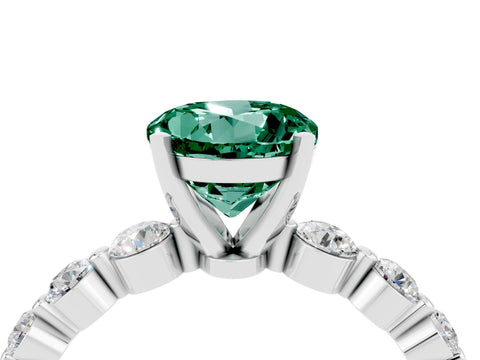 White gold Round Cut Solitaire Green Sapphire Ring with Pave Band and Four-Prong Setting_4
