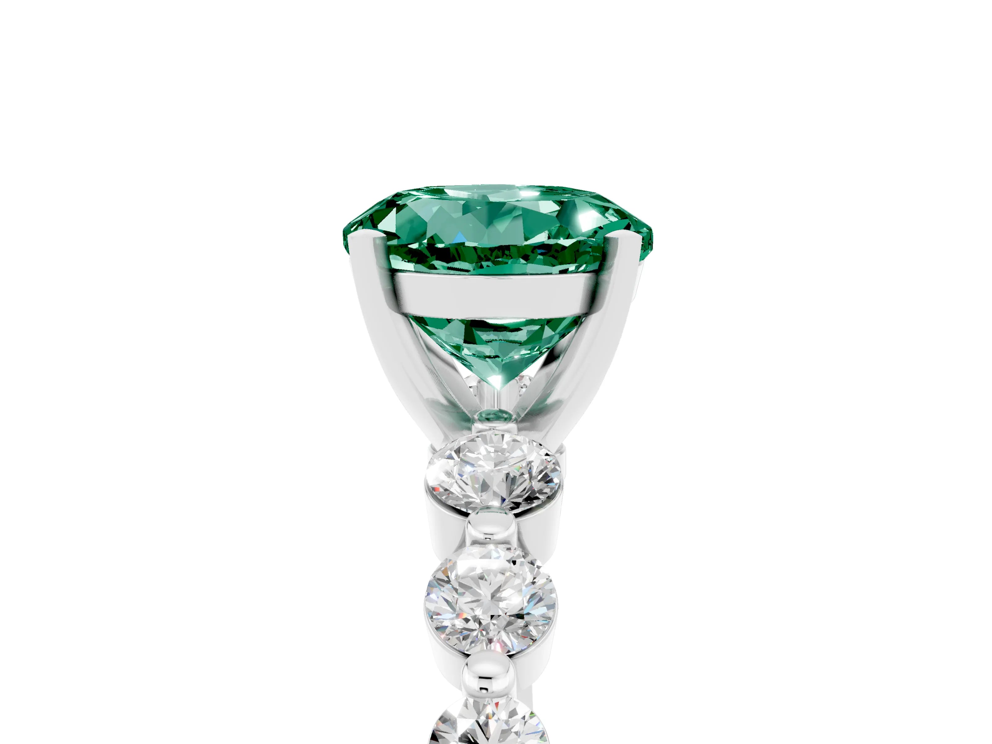 White gold Round Cut Solitaire Green Sapphire Ring with Pave Band and Four-Prong Setting_5