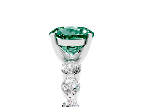 White gold Round Cut Solitaire Green Sapphire Ring with Pave Band and Four-Prong Setting_5