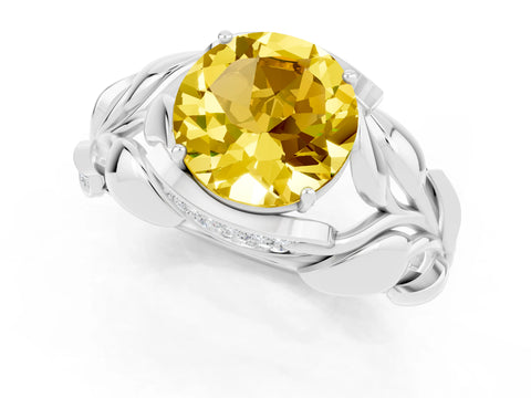 White gold Round Cut Solitaire Leaf-Inspired Engagement Ring with Prong Setting_1