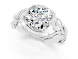 White gold Round Cut Solitaire Leaf-Inspired Engagement Ring with Prong Setting_1