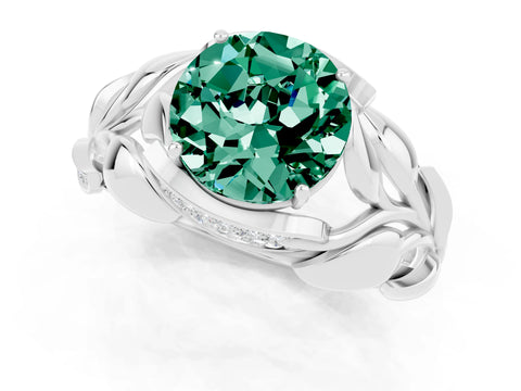 White gold Round Cut Solitaire Leaf-Inspired Engagement Ring with Prong Setting_1