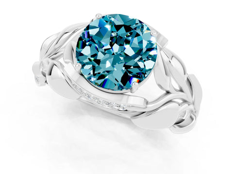 White gold Round Cut Solitaire Leaf-Inspired Engagement Ring with Prong Setting_1