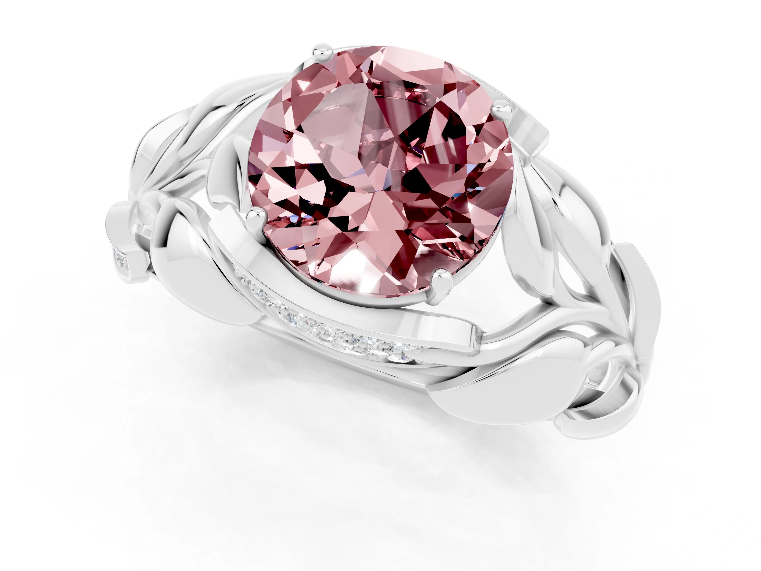 White gold Round Cut Solitaire Leaf-Inspired Engagement Ring with Prong Setting_1